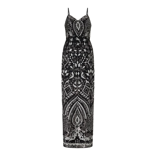 Aidan Mattox Black/Silver Embroidered Sequin Dress