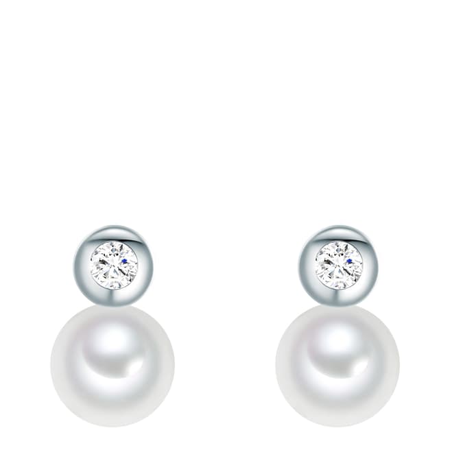 Pearls of London White/Silver Organic Pearl Drop Earrings 12mm