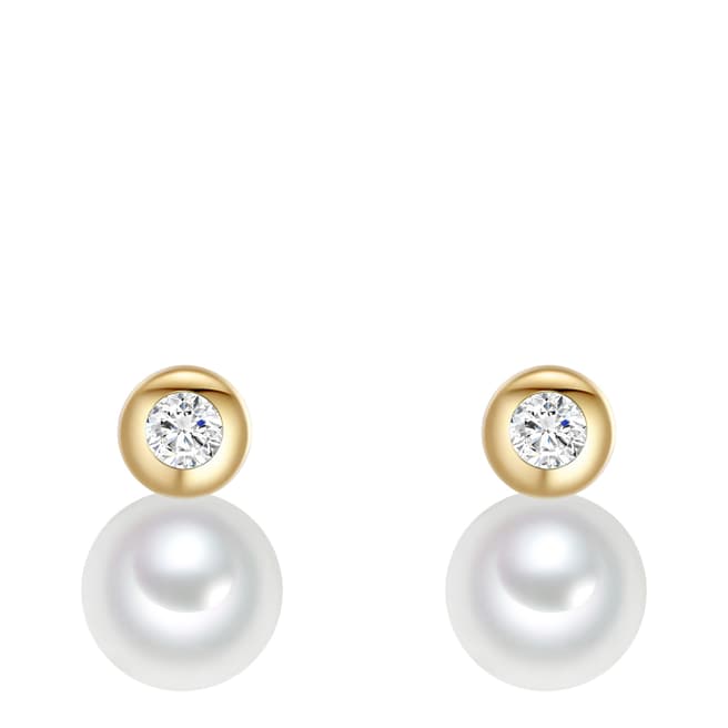 Pearls of London White/Gold Organic Pearl Drop Earrings 12mm