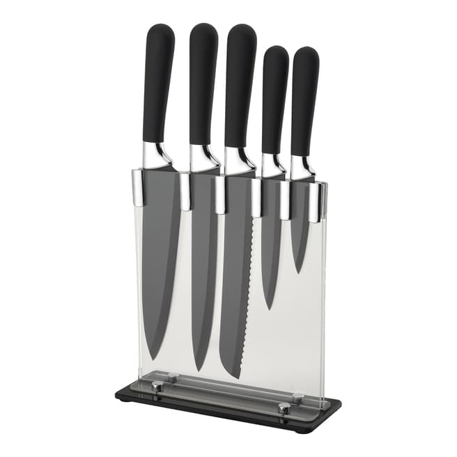 Lion Sabatier Acrylic Knife Block Set with 5 Black Handle Knives