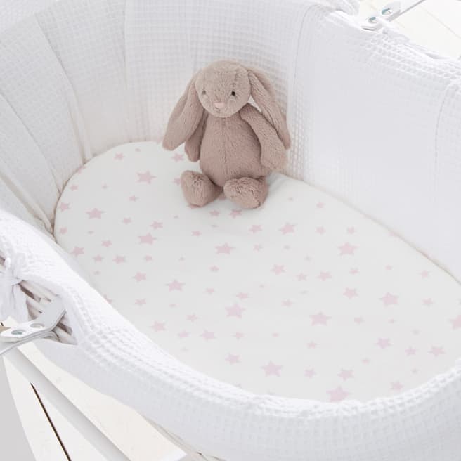 Silentnight Pack of 2 Moses Basket Fitted Sheets, Pink Star