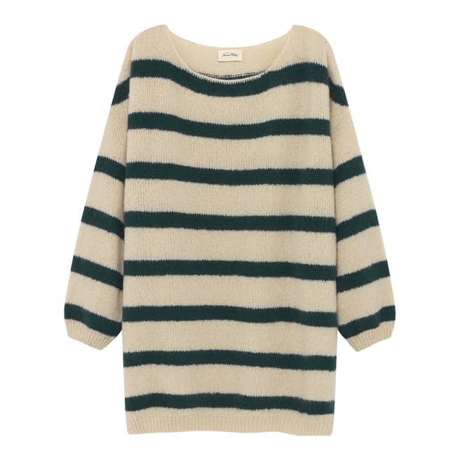 American Vintage Cream/Black Striped Wool Blend Boatneck Sweater