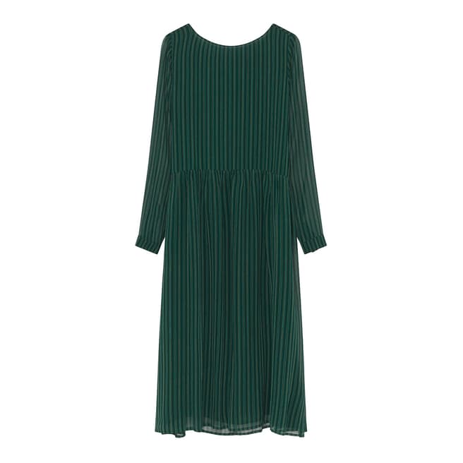 American Vintage Green Round Neck Striped Long Sleeve Dress