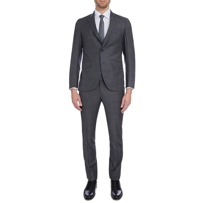 Hackett London Grey Windowpane Wool Suit