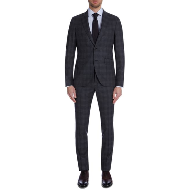 Hackett London Dark Grey Glen Check Wool Suit