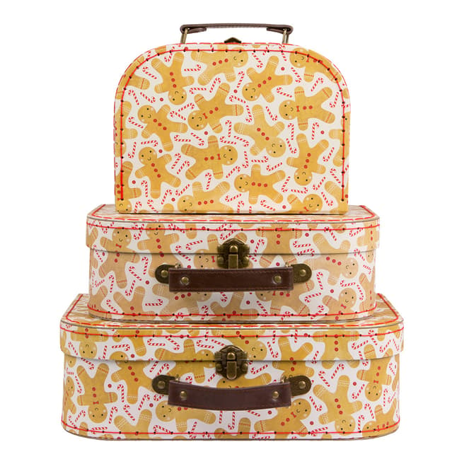 Sass & Belle Set Of 3 Gingerbread Man Suitcases