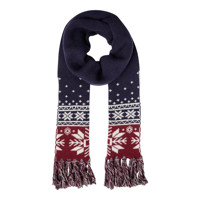 Hackett London Navy/Wine Snow Flake Knit Wool Scarf