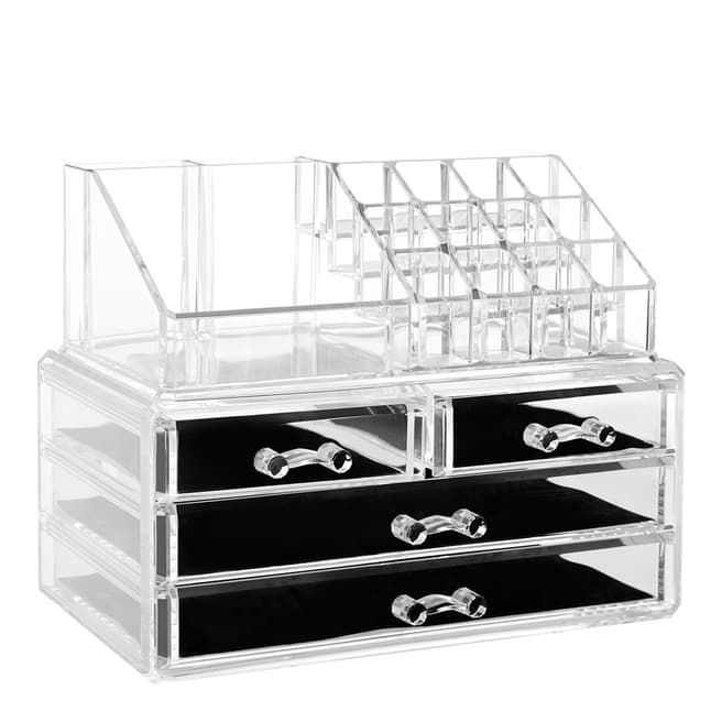 Premier Housewares 16 Compartment 4 Drawers Cosmetics Organiser, Clear