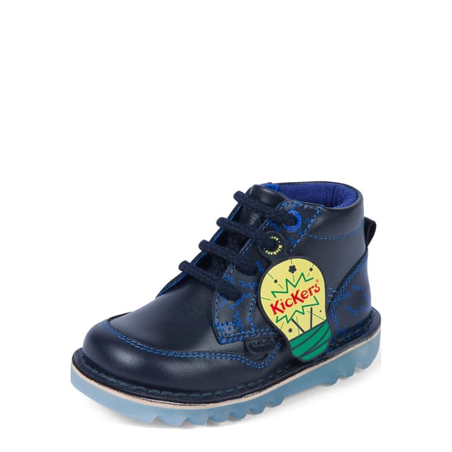 Kickers Boys Glow Up Navy Leather Lace Up Shoe