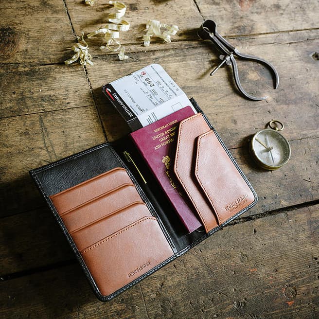 Stanley Black/Tan Leather Travel Wallet with Pen 