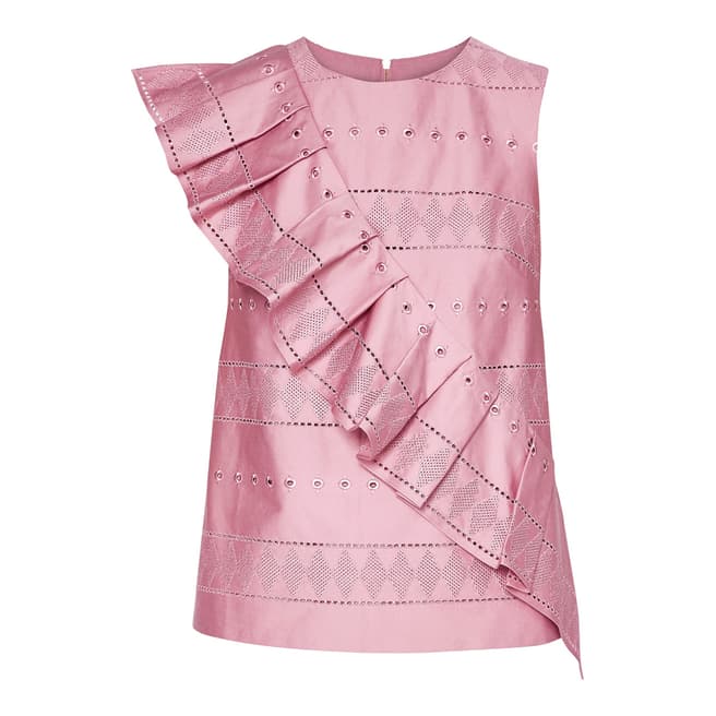 Ted Baker Dusky Pink Forelli Ruffle Front Embroidered Top