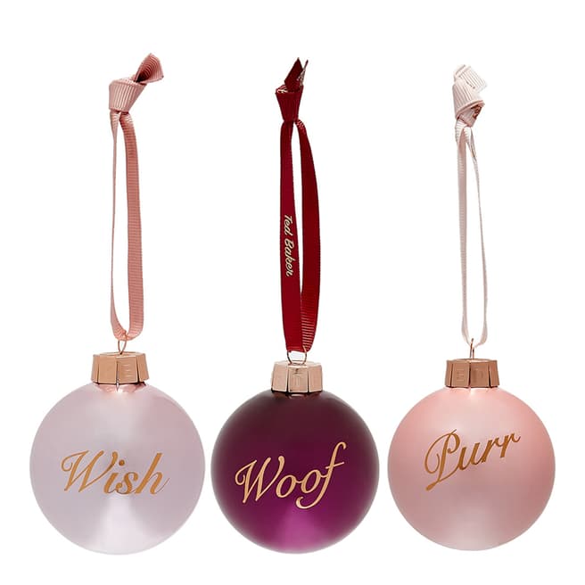 Ted Baker Set of 3 Pink Christmas Baubles