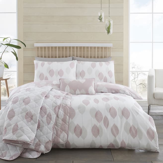 Vanguard Etched Leaves Double Duvet Cover Set, Pink