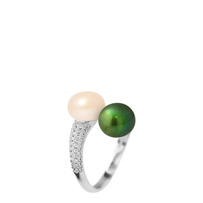 Just Pearl Natural Pink / Malachite Green Pearl Ring 7-8mm