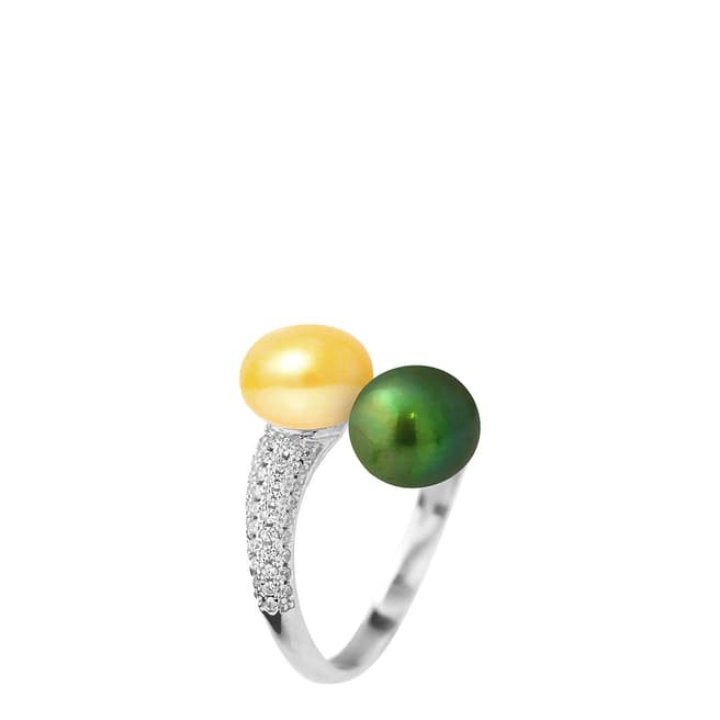 Just Pearl Golden Yellow / Malachite Green Pearl Adjustable Ring 7-8mm