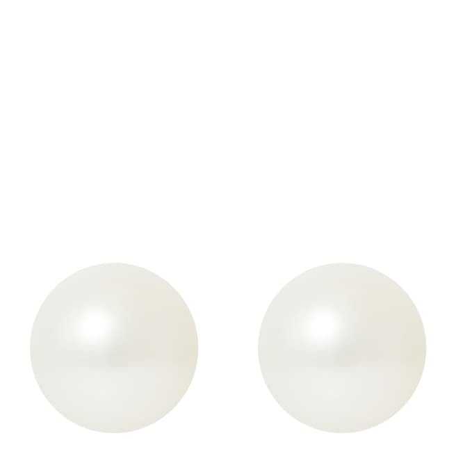 Just Pearl Natural White/Silver Pearl Button Earrings 8-9mm