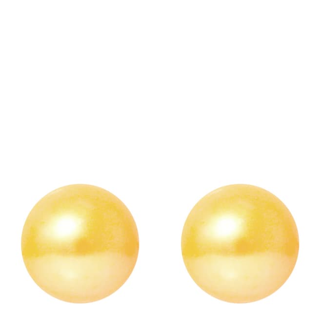 Just Pearl Golden Yellow Pearl Button Earrings 8-9mm