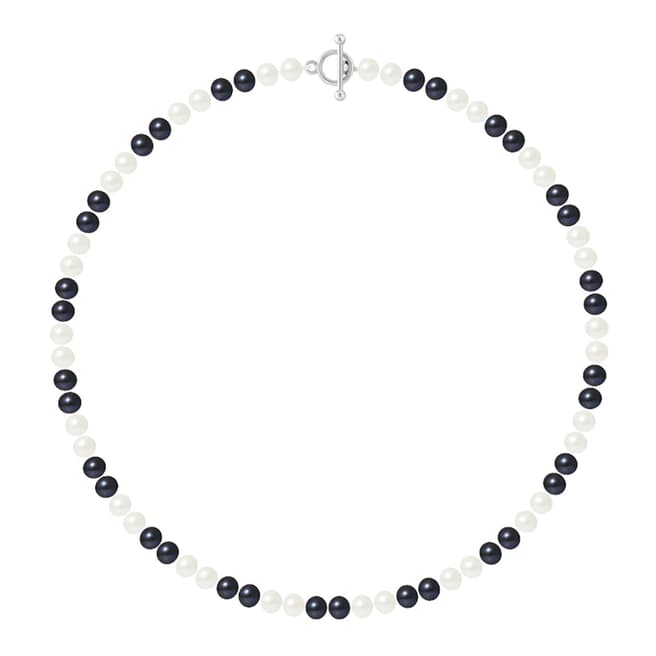 Just Pearl Tahiti Black / White Row Of Pearls Necklace 6-7mm