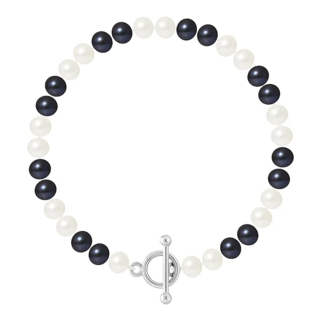 Just Pearl Tahiti Black / White Row Of Pearls Bracelet 6-7mm