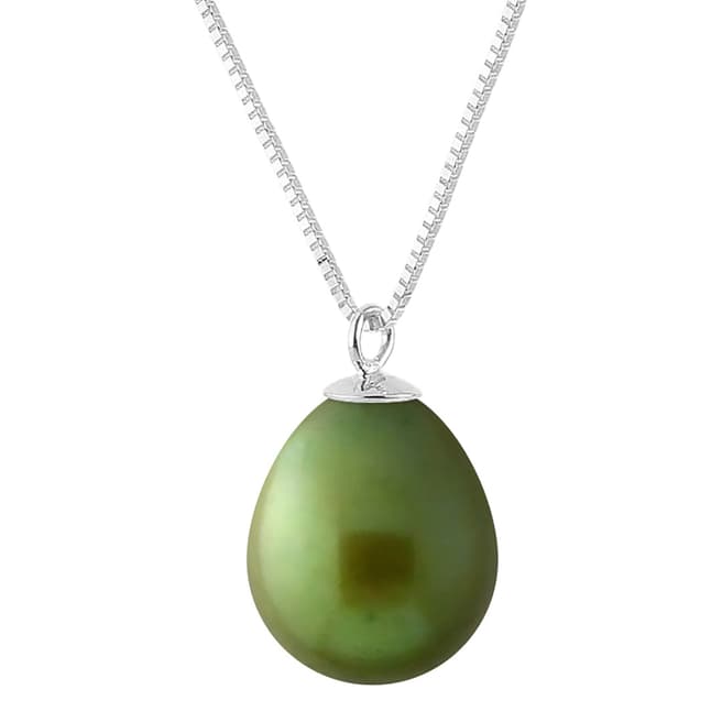 Just Pearl Malachite Green Pearl Pendant Necklace 9-10mm