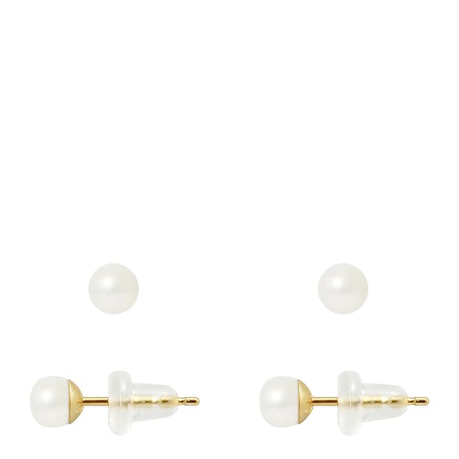 Just Pearl White Pearl Button Earrings 4-5mm