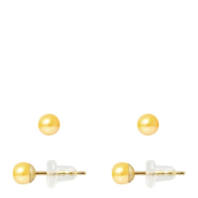 Just Pearl Golden Yellow Pearl Button Earrings 4-5mm