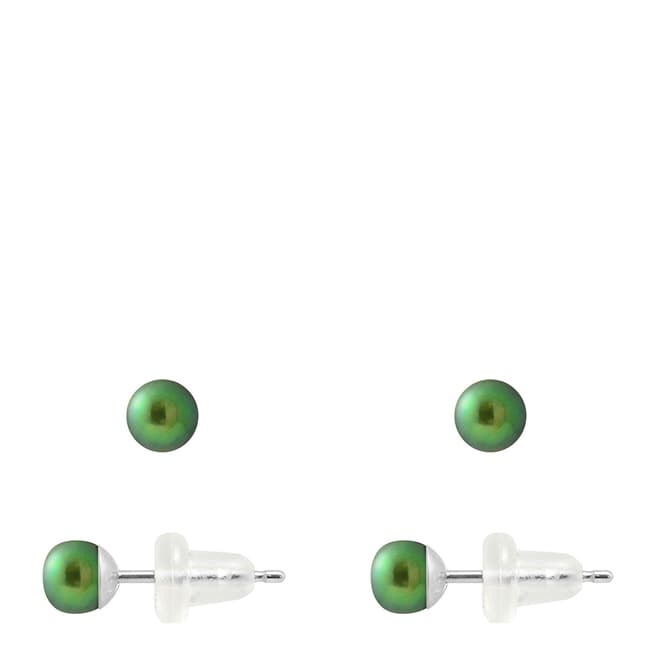 Just Pearl Malachite Green Pearl Button Earrings 4-5mm