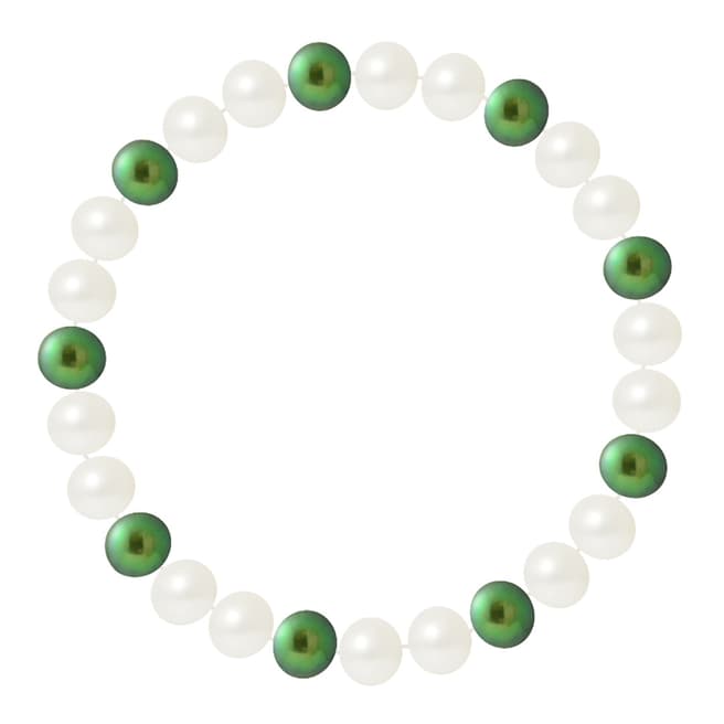 Just Pearl White / Green Pearl Half Round Bracelet 7-8mm