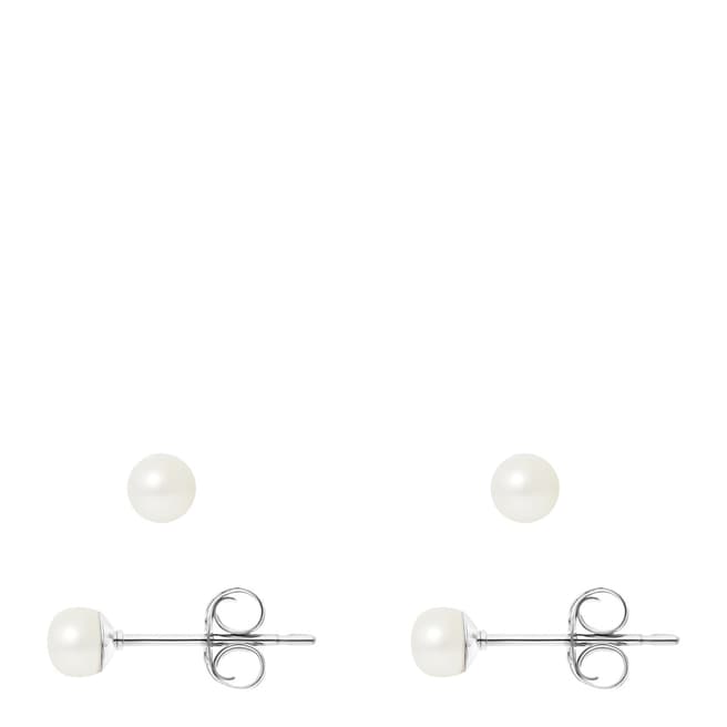 Just Pearl Natural White Pearl Button Earrings 4-5mm