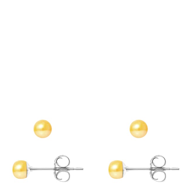 Just Pearl Golden Yellow Pearl Button Earrings 4-5mm