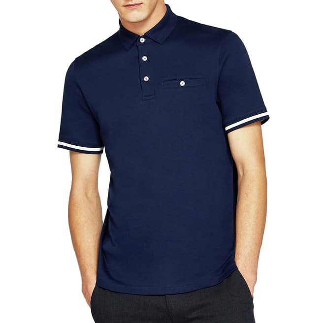 Ted Baker Navy Stripe Cuff Polo Shirt
