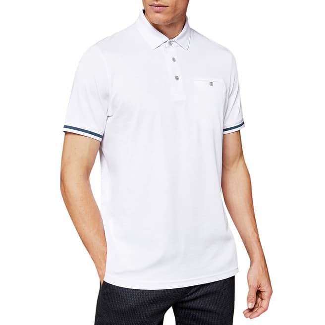 Ted Baker White Puggle Stripe Cuff Polo Top