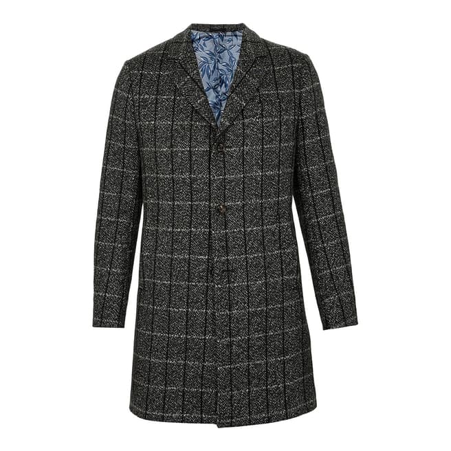 Ted Baker Charcoal Ando Wool Blend Checked Overcoat