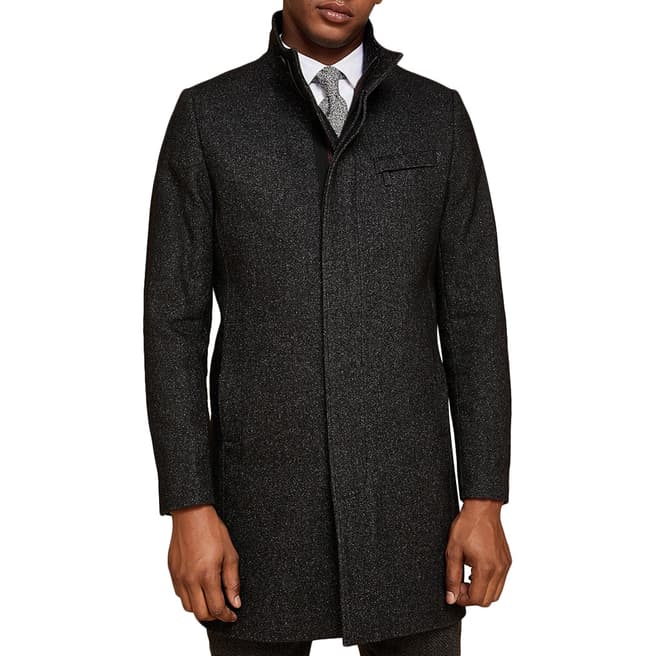 Ted Baker Charcoal Marvin Wool Blend Overcoat