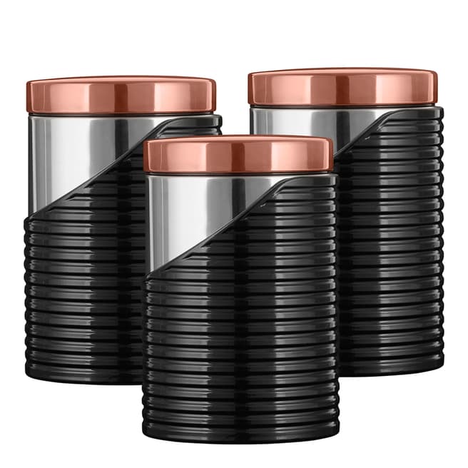 Tower Set of 3 Rose Gold & Black Linear Canisters