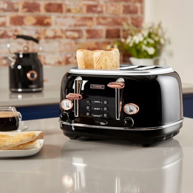 Tower Black & Rose Gold 4 Slice Stainless Steel Toaster