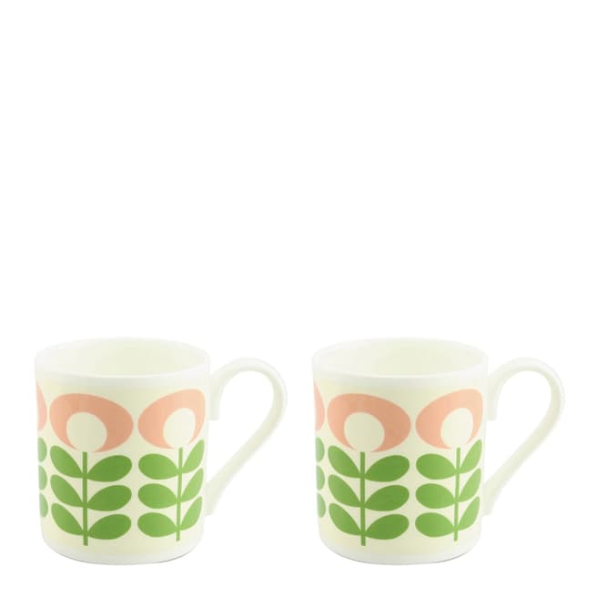 Orla Kiely Set of 2 Green Flower Oval Stem Mugs