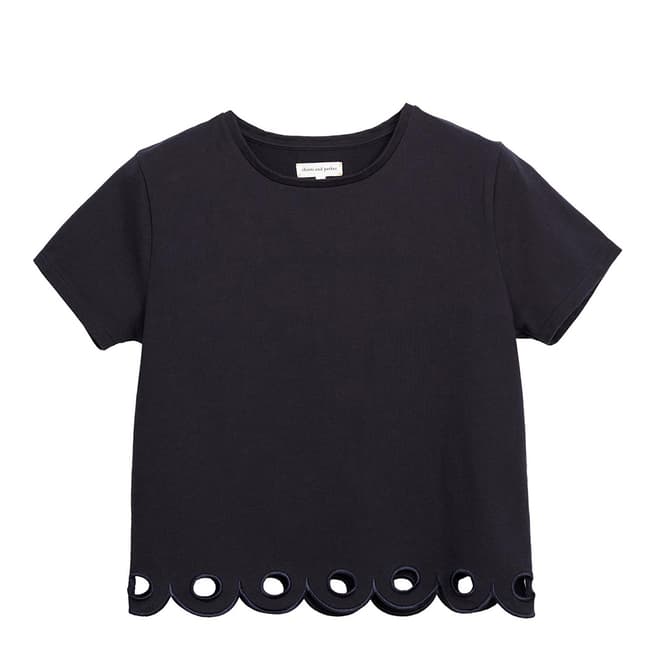 Chinti and Parker Navy Short Sleeved Scallop Hem T- Shirt