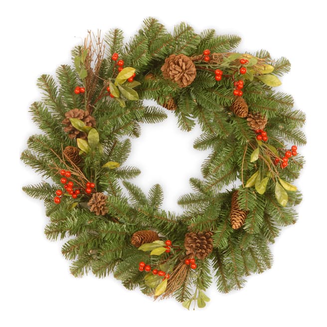 The National Tree Company Green/Red Decorative Collection Wreath with Berry/Cones/Leaf, 61cm 