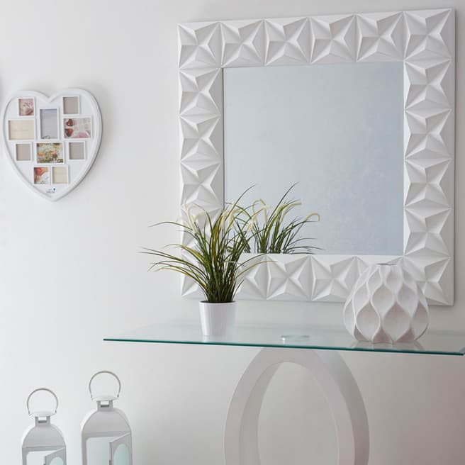 Premier Housewares 3D Effect Wall Mirror with White High Gloss Finish 100x100cm
