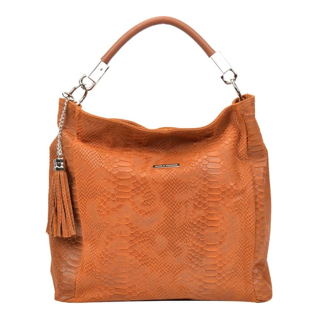 Carla Ferreri Cognac Leather Hobo Bag