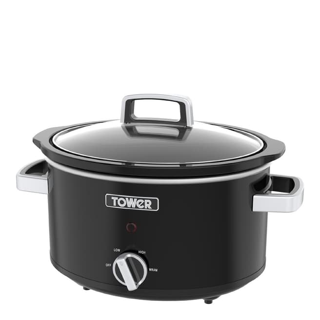 Tower Black Slow Cooker with Tempered Glass Lid