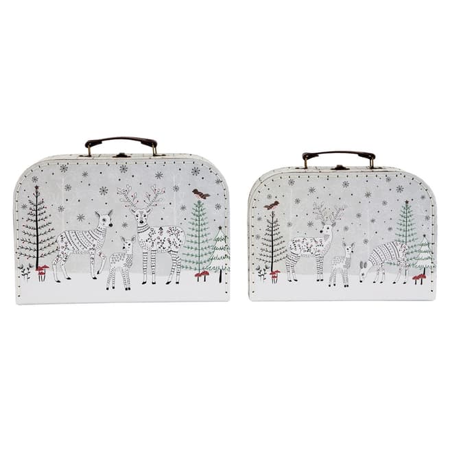 Sass & Belle Set Of 2 Winter Forest Folk Deer Suitcases