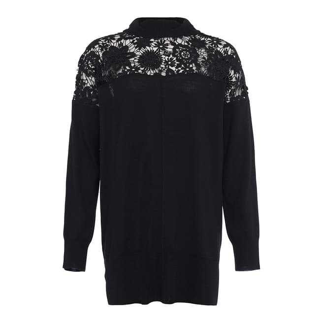 French Connection Black Nadia Lace Wool Blend Jumper