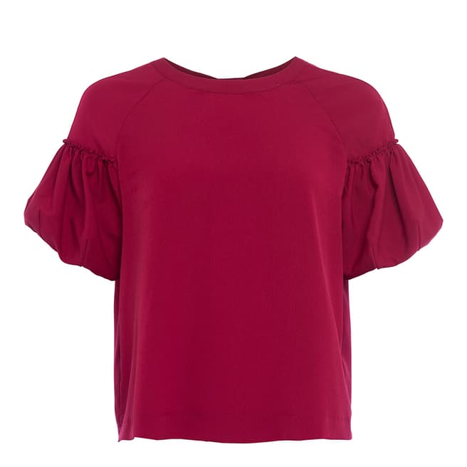 French Connection Cherry Crepe Light Puff Sleeve Top