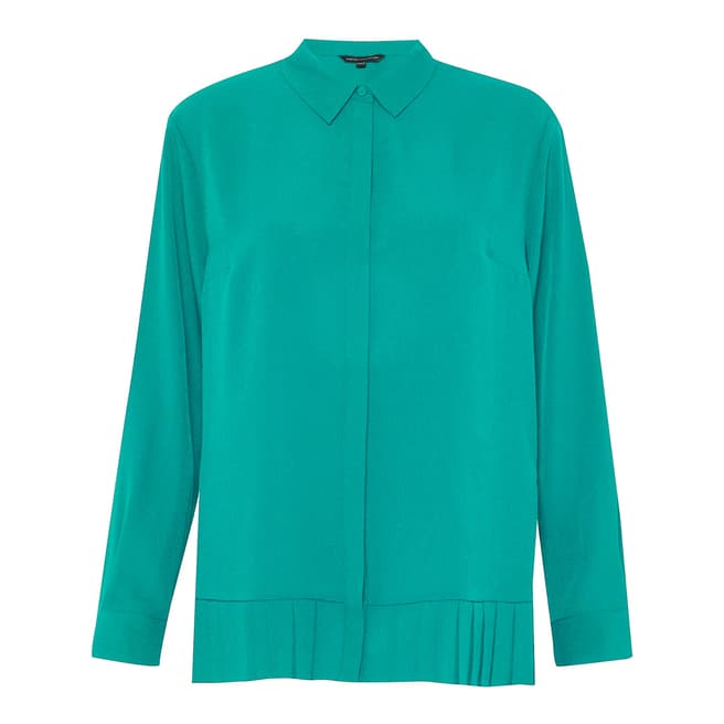 French Connection Teal Crepe Light Pleat Hem Shirt