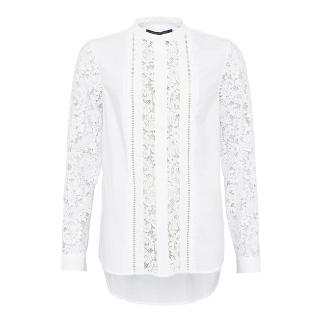 French Connection Winter White Southside Cot Lace Mix Shirt