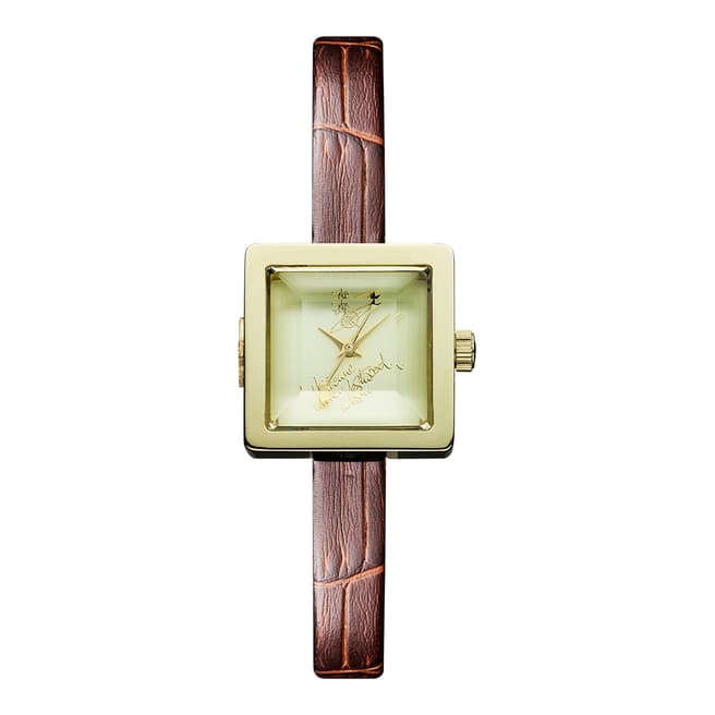 Vivienne Westwood Gold/Brown Baby Cube Leather Watch