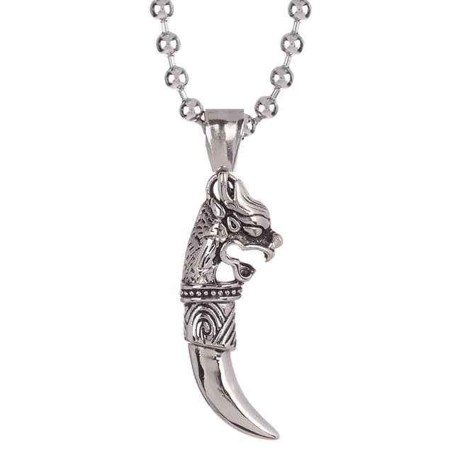 Stephen Oliver Men's Oxidised Silver Plated Wolf Tooth Pendant Necklace