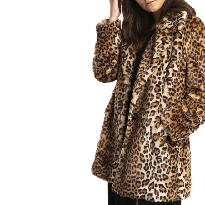 JayLey Collection Faux Fur Animal Print Long Jacket